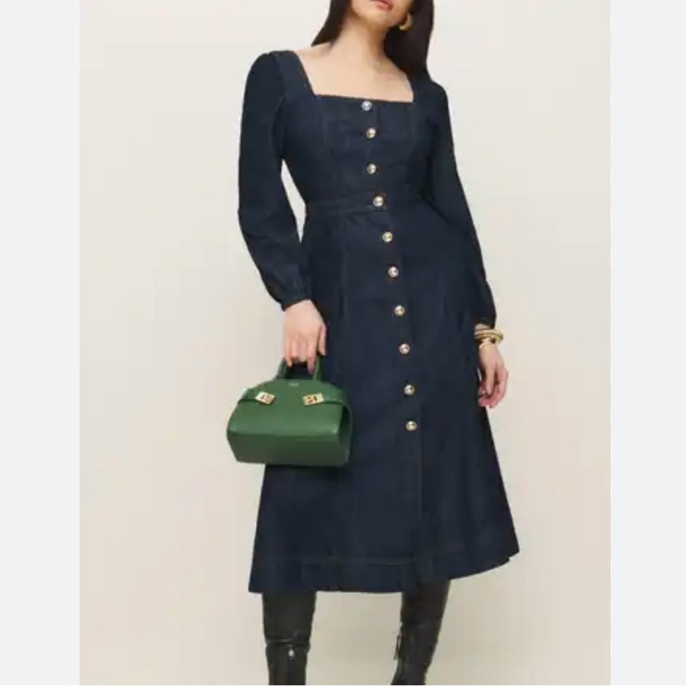 NWT REFORMATION Celeste Long Sleeve Denim Midi Dress
